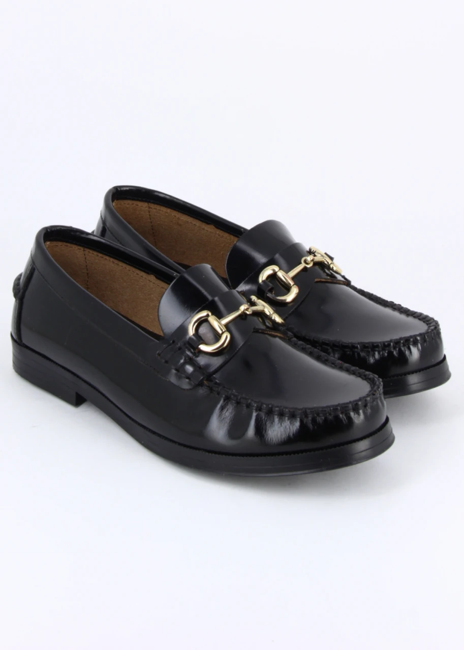 Women's black Camel natural leather moccasin shoe