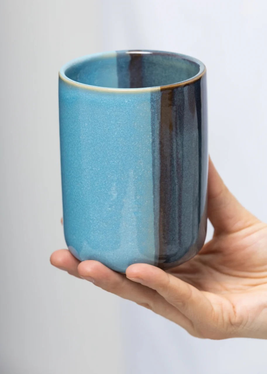 Portaspazzolino industrial blu in ceramica
