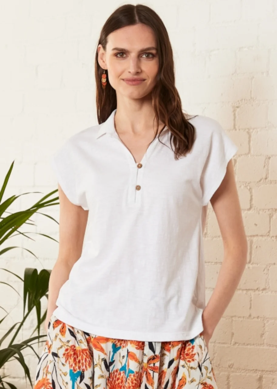 Women's polo shirt in flamed organic cotton