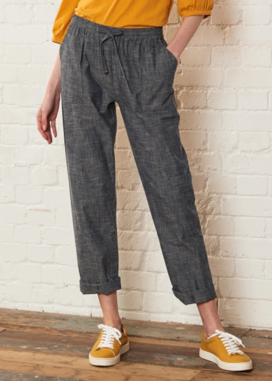 Women's summer cargo trousers in pure Fairtrade Chambray cotton