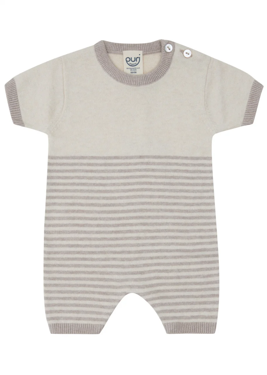 Tan striped baby rompers in Organic Cotton and silk