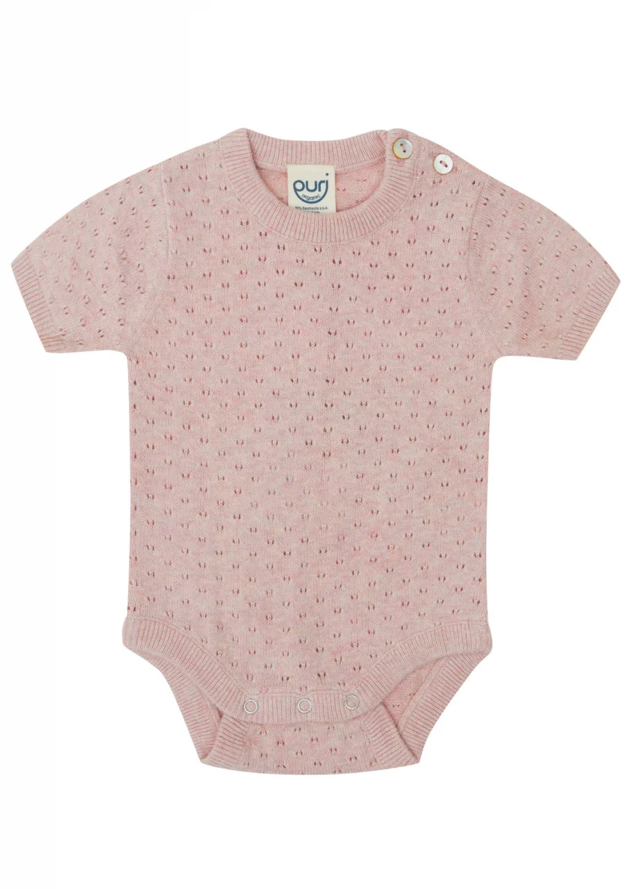 Rose striped bodysuit for newborns in organic cotton and silk