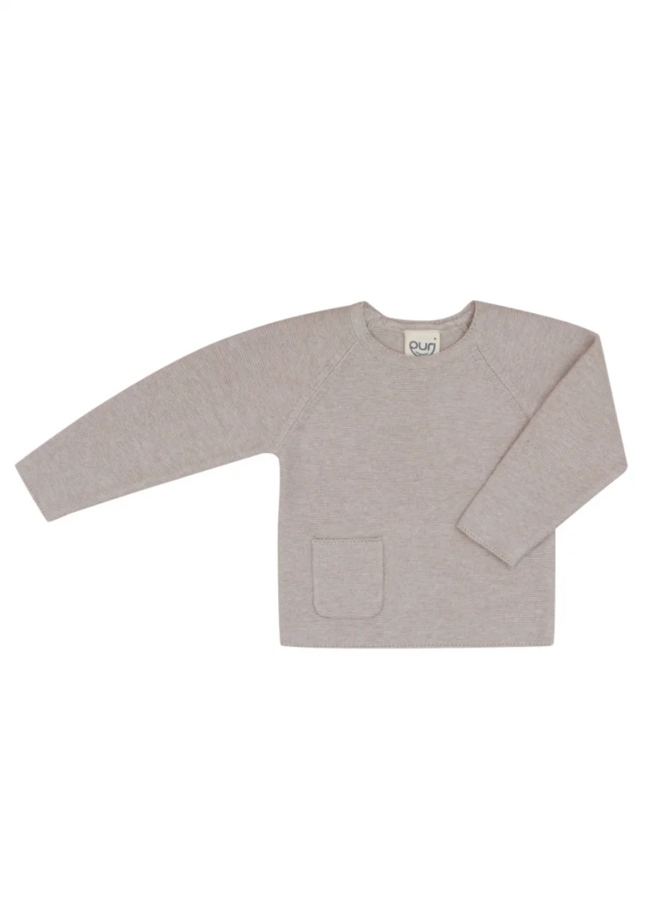 Tan pocket sweater for babies in Organic Cotton and Silk