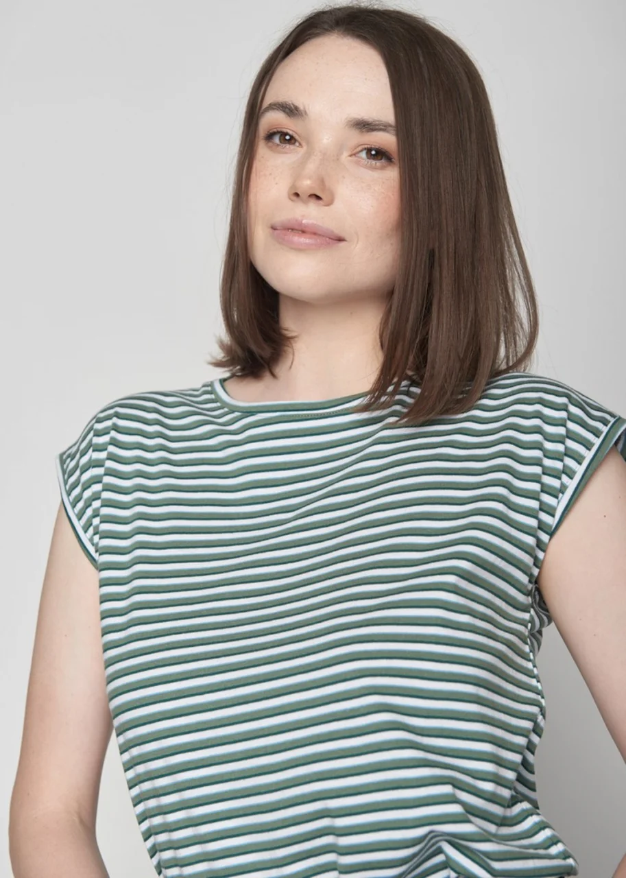 Women's Green Striped T-shirt in Pure Organic Cotton