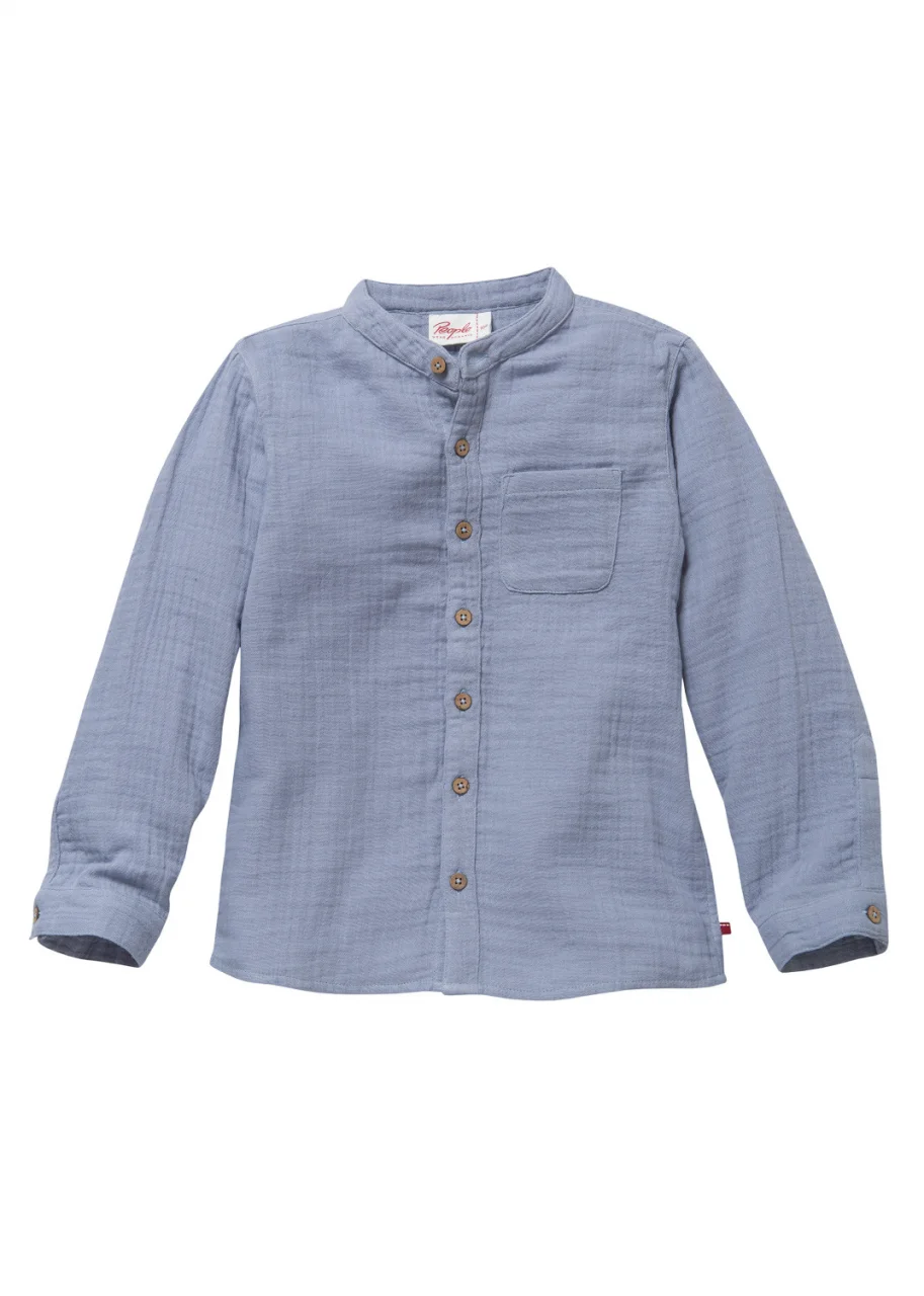 Light blue muslin shirt for children in pure organic cotton