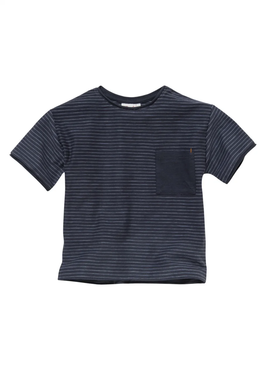 Blue striped T-shirt for children in pure organic cotton