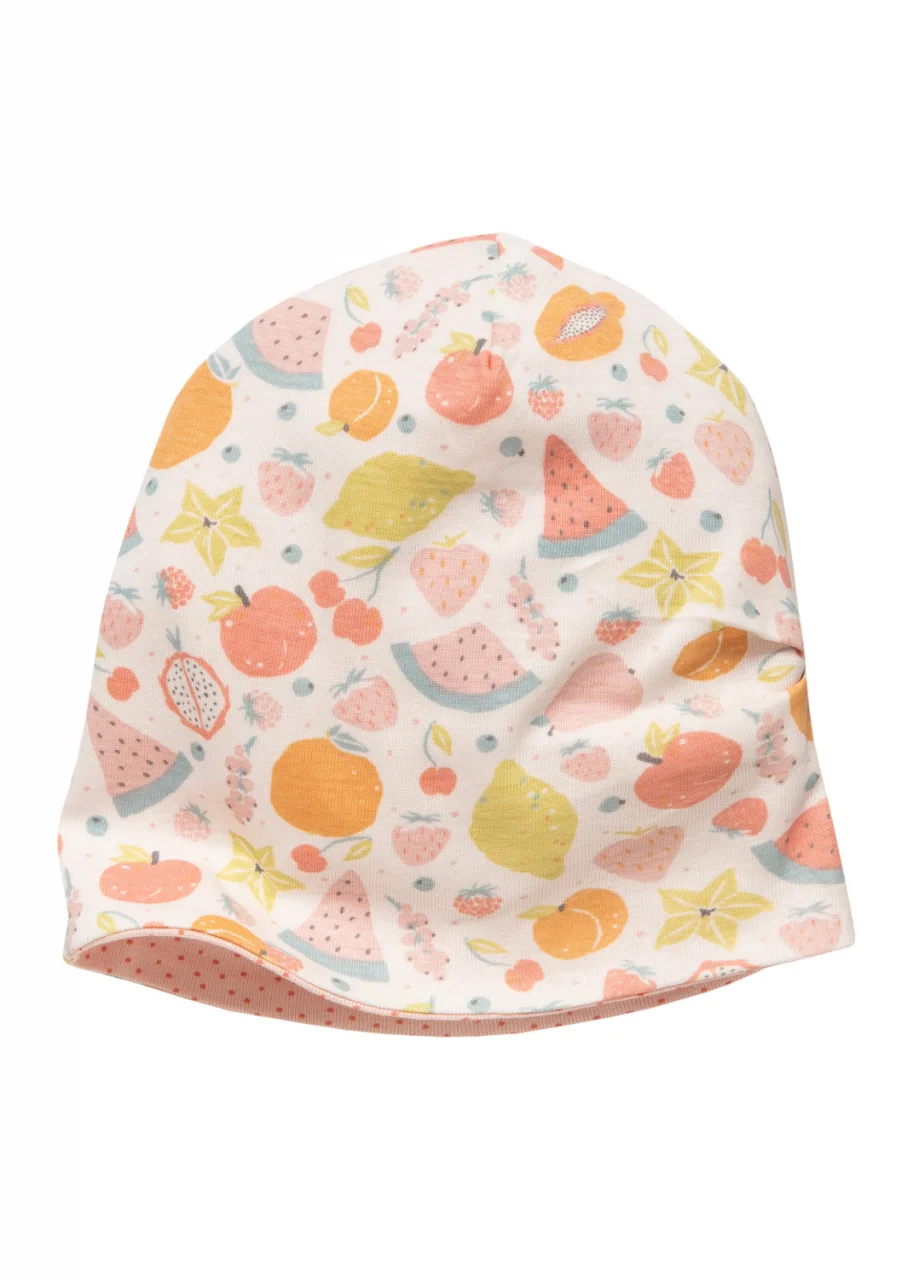 Fruits reversible hat for girl in pure organic cotton