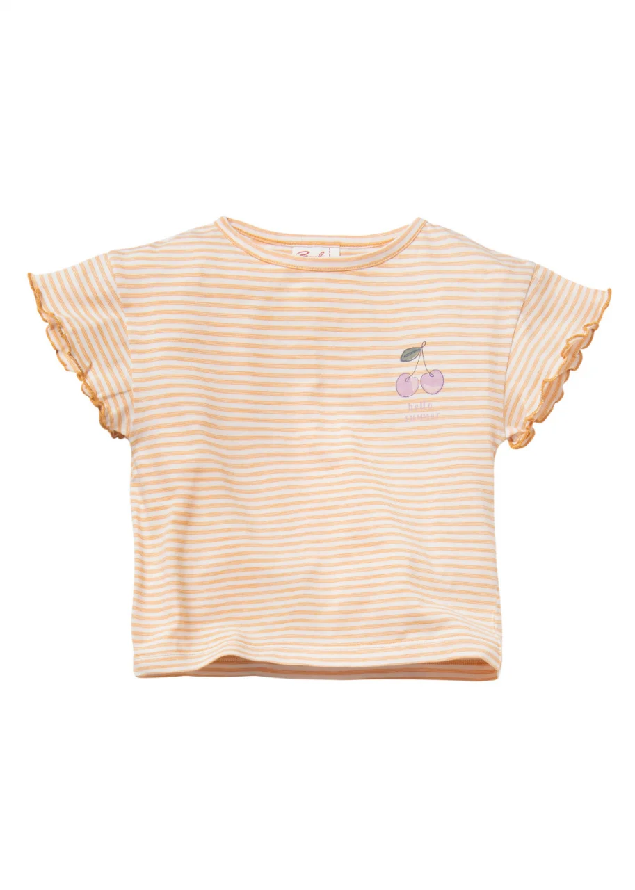 Girl's yellow striped T-shirt in pure organic cotton