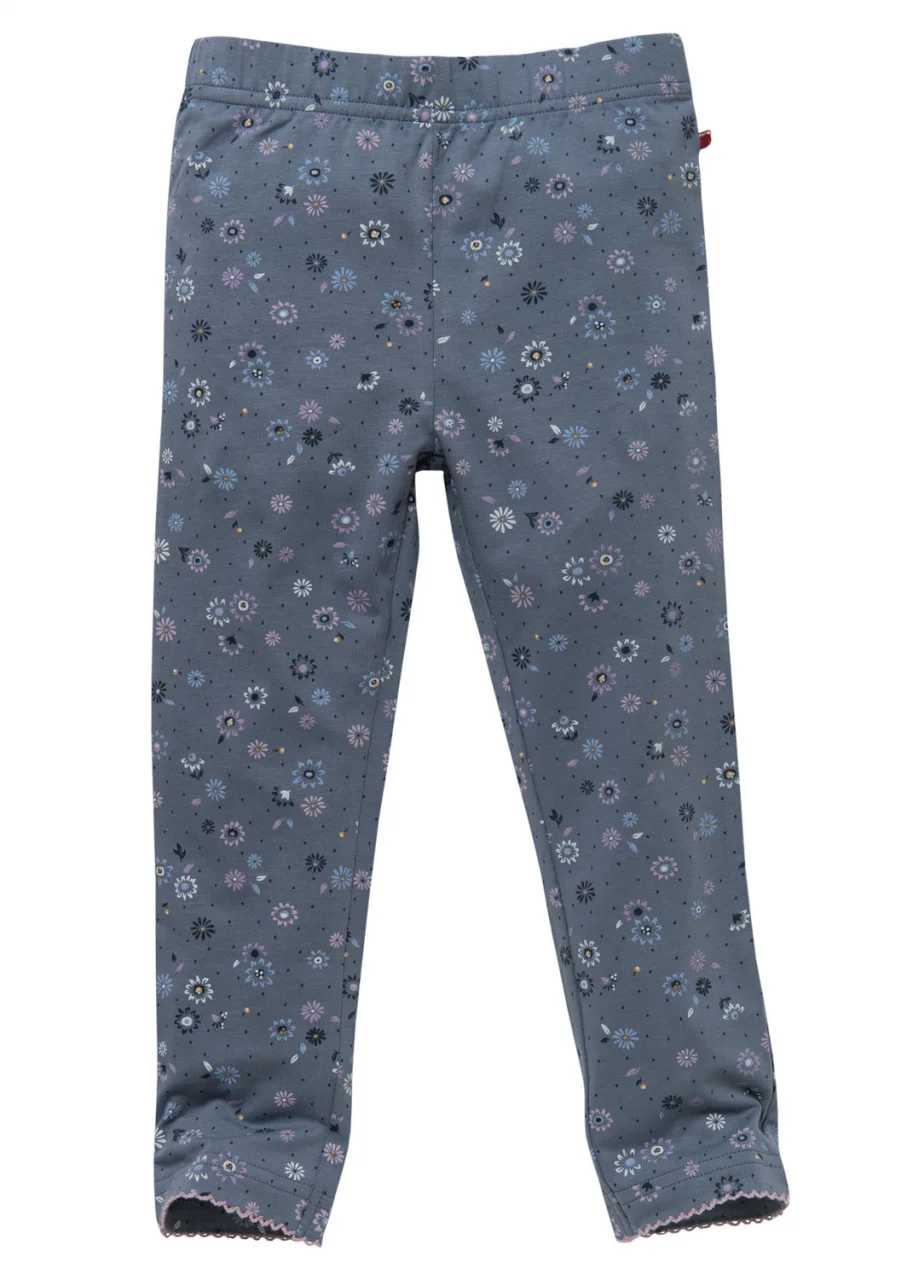 Flower leggings for girls in organic cotton - Blue