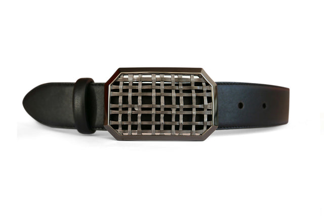 Cintura GARZA RUTENIO ULTRABLACK in pelle di vitello