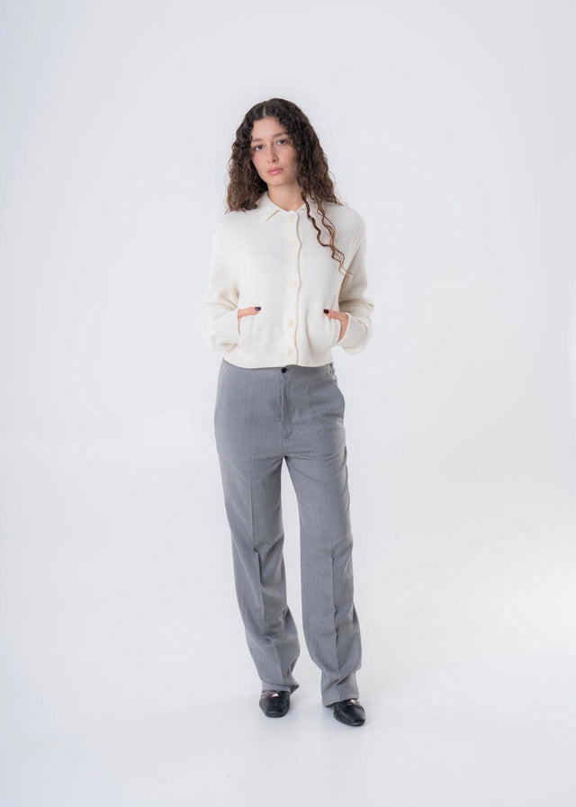 Pantaloni Beige Camicia Bianca Allargare Maglietta Mango Pantaloni