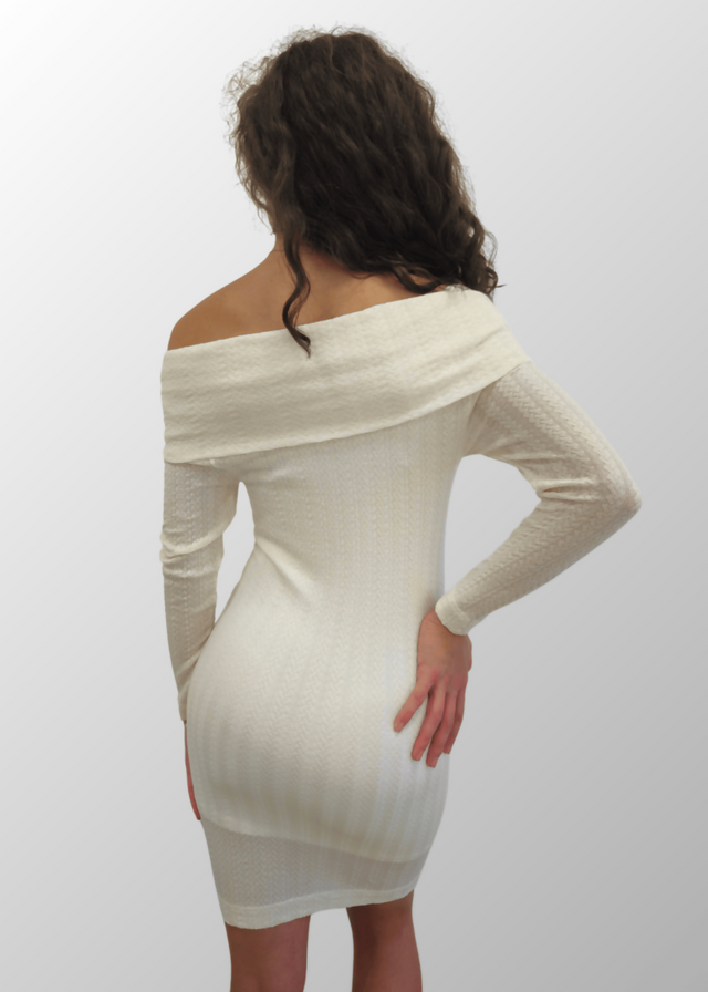 Abito corto jacquard scollo a scialle Fernanda in Lana Seta