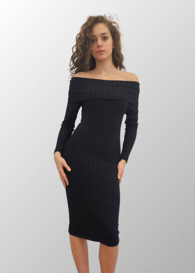 Abito lungo jacquard scollo a scialle Antonella in Lana Seta