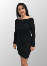 Abito corto jacquard scollo a scialle Fernanda in Lana Seta