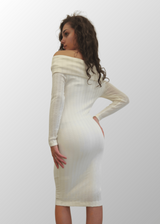 Abito lungo jacquard scollo a scialle Antonella in Lana Seta