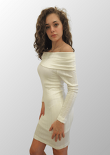 Abito corto jacquard scollo a scialle Fernanda in Lana Seta