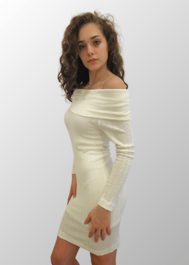 Abito corto jacquard scollo a scialle Fernanda in Lana Seta