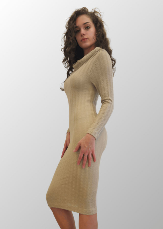 Abito lungo jacquard scollo a scialle Antonella in Lana Seta