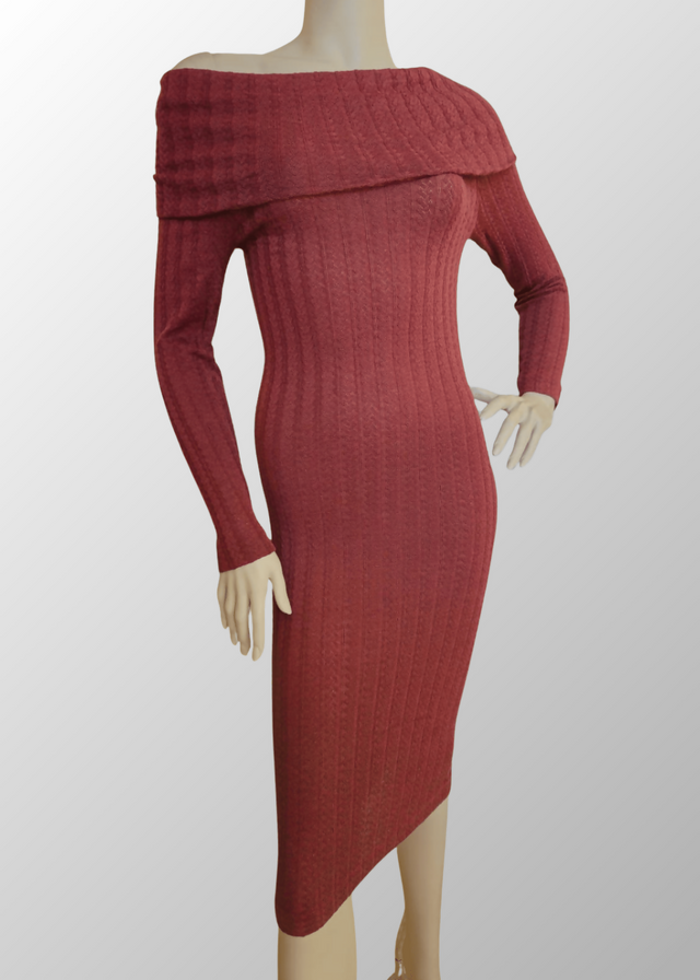 Abito lungo jacquard scollo a scialle Antonella in Lana Seta