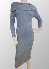 Abito lungo jacquard scollo a scialle Antonella in Lana Seta