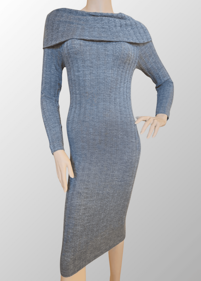 Abito lungo jacquard scollo a scialle Antonella in Lana Seta