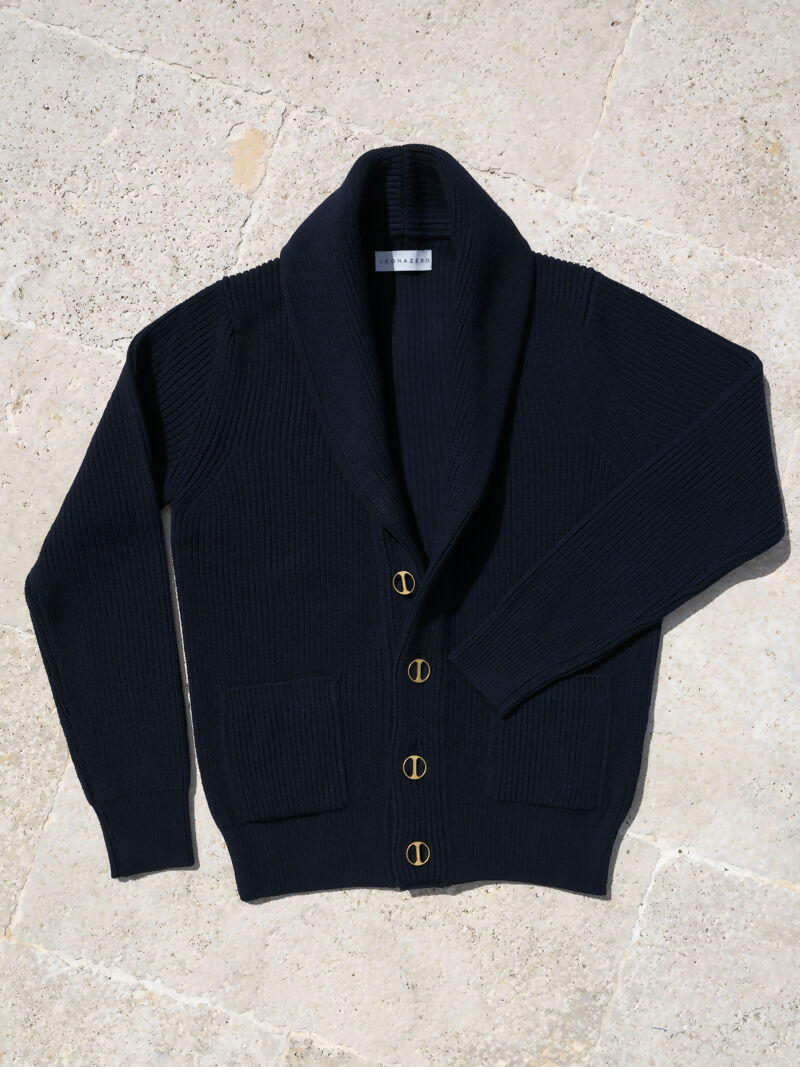 Cardigan Donna Elegante A Coste, Maniche Lunghe Con Tasche, Maglione Aperto Blu Marino, Taglia S
