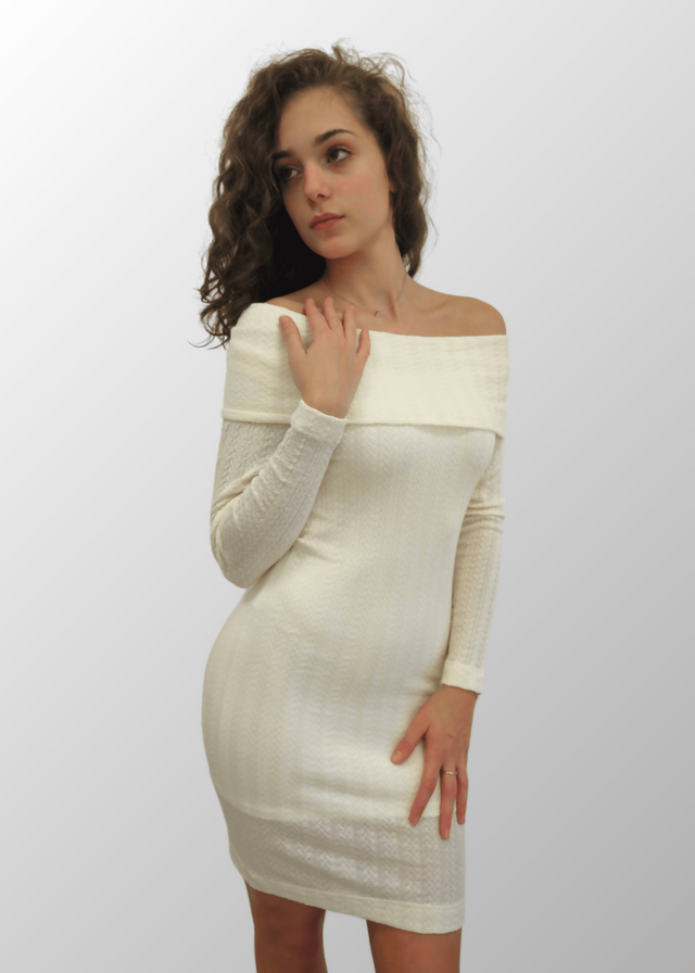 Abito corto jacquard scollo a scialle Fernanda in Lana Seta