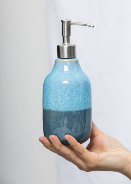 Trade Shop - Dispenser Per Sapone Liquido Azzurro Lavorato