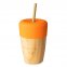 Bicchiere con cannuccia in legno di Bamboo e Silicone - Arancione
