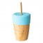 Bicchiere con cannuccia in legno di Bamboo e Silicone - Azzurro
