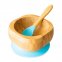 Ciotola con ventosa + cucchiaio in legno di Bamboo e Silicone - Azzurro