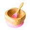 Ciotola con ventosa + cucchiaio in legno di Bamboo e Silicone - Rosa