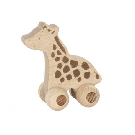 Animale su ruote in legno naturale - Giraffa