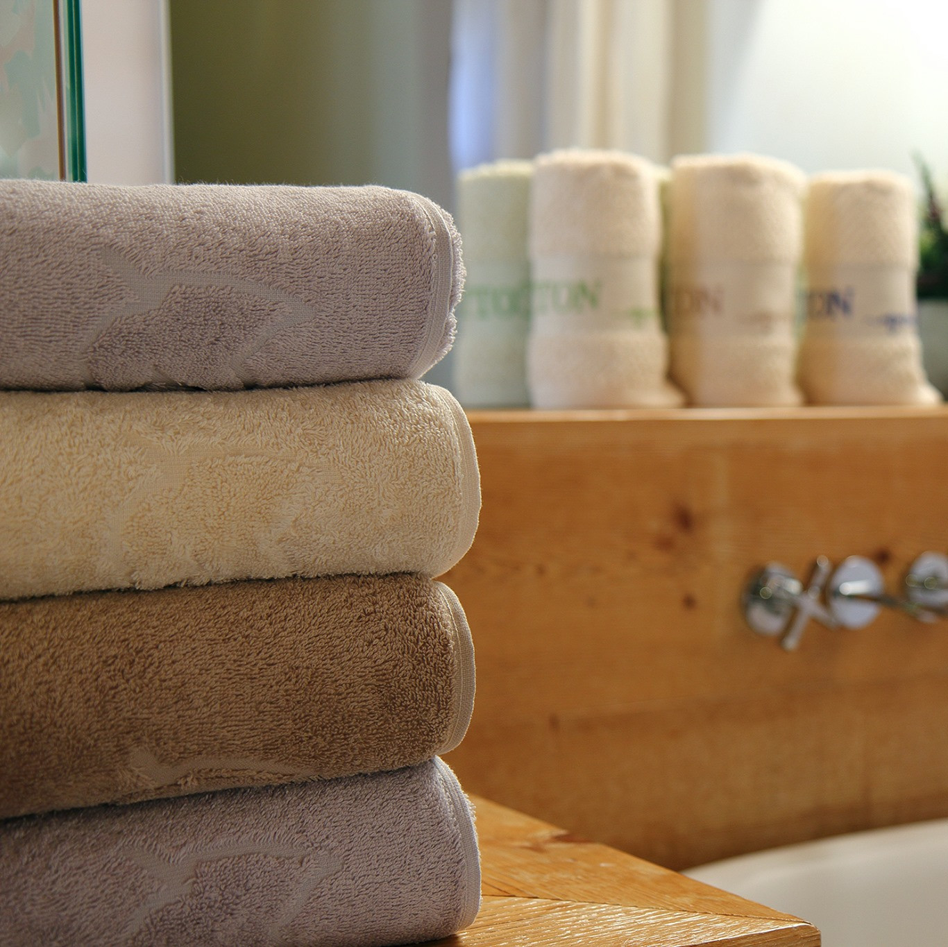 morbido Set di asciugamani 100% cotone biologico sostenibile beige sabbia ecologico 