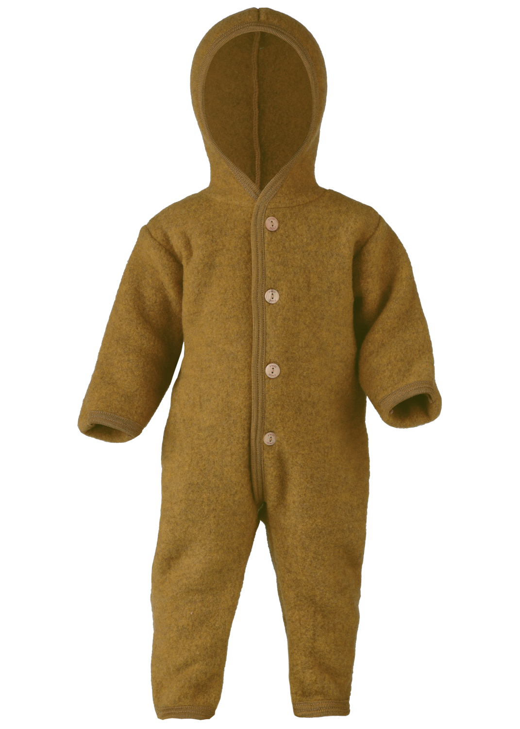 Baby hooded overall in organic wool