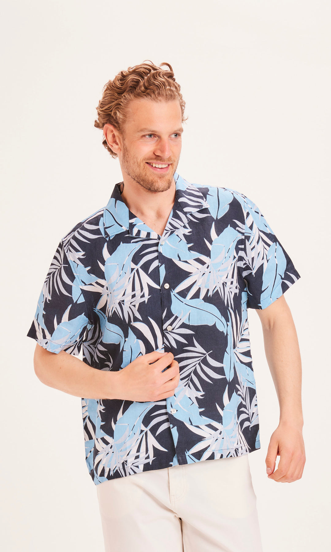 Camicia Uomo WAVE stampa palme in 100% Lino Biologico