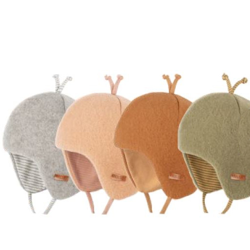 Cappellino con laccetti per bambini in pile di lana biologica