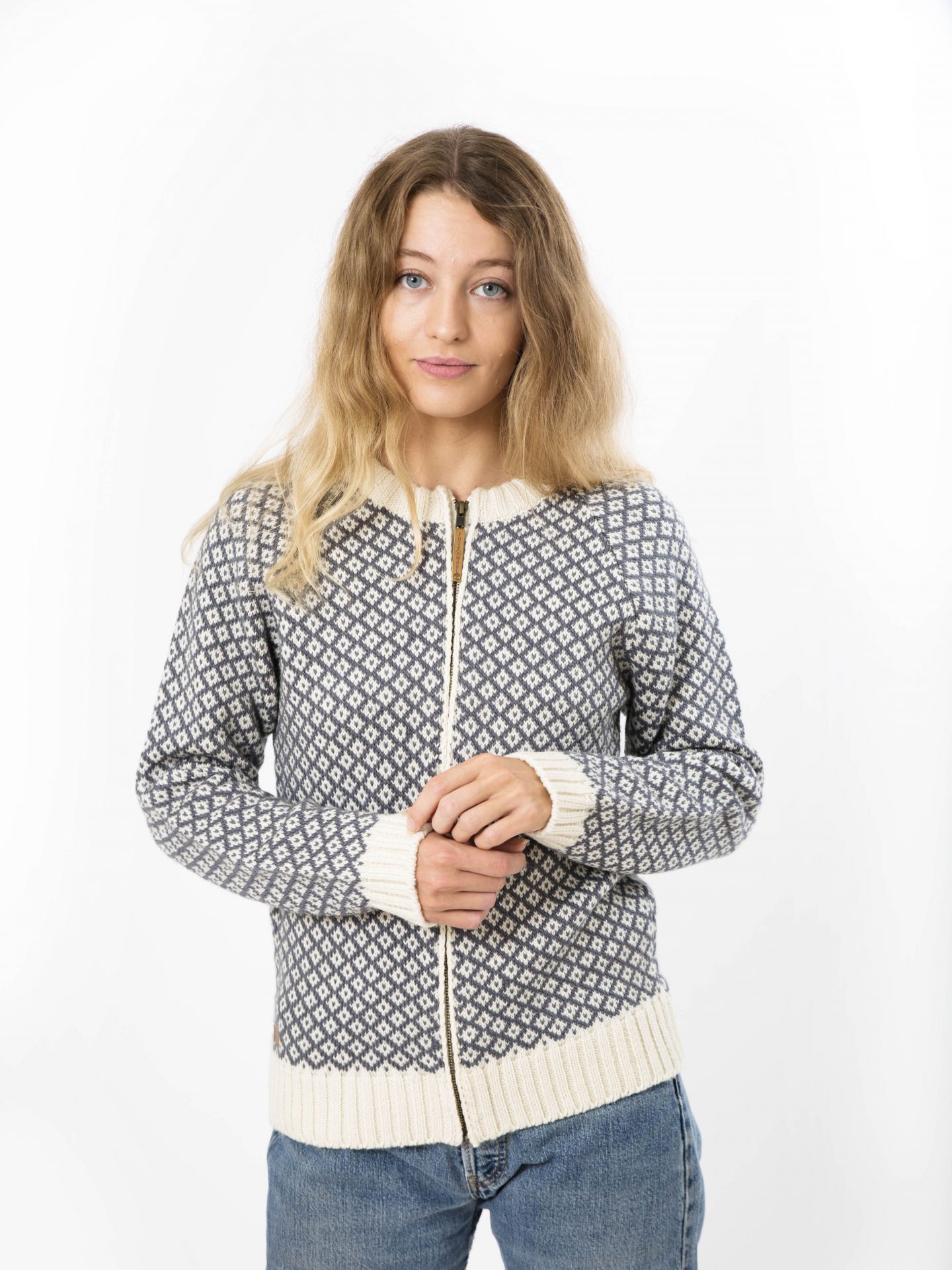 Cardigan con zip IRIS stile scandinavo da donna in pura lana merino