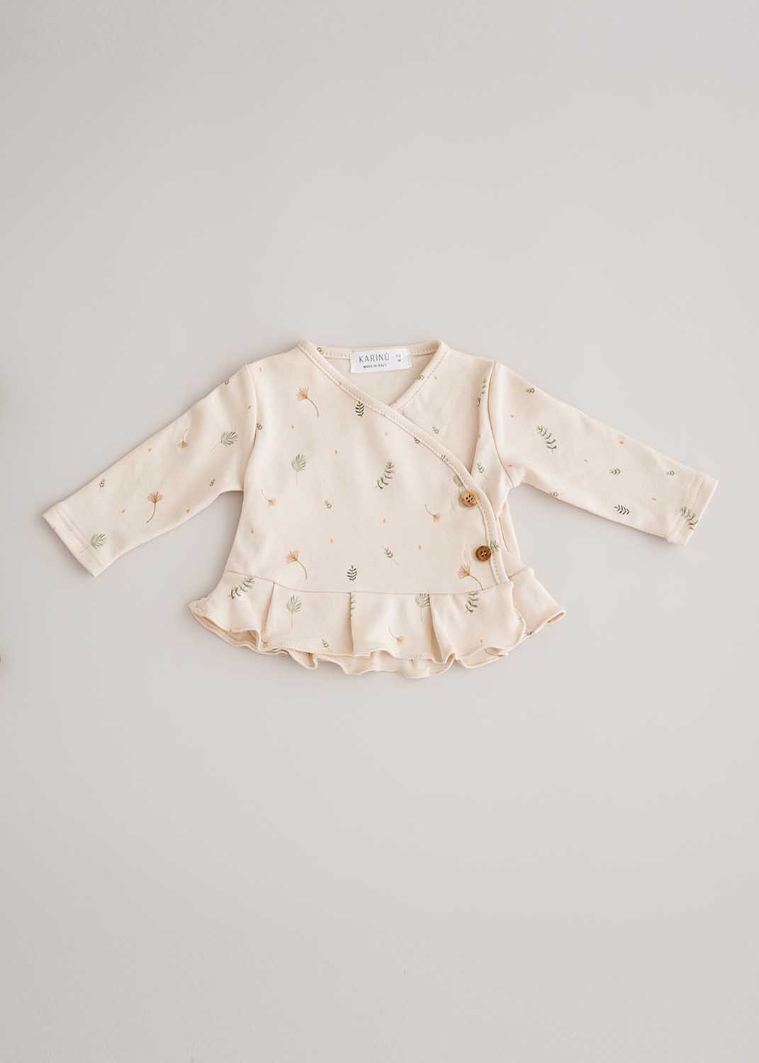 Kimono shirt for babies in very soft organic PIMA cotton - Forest