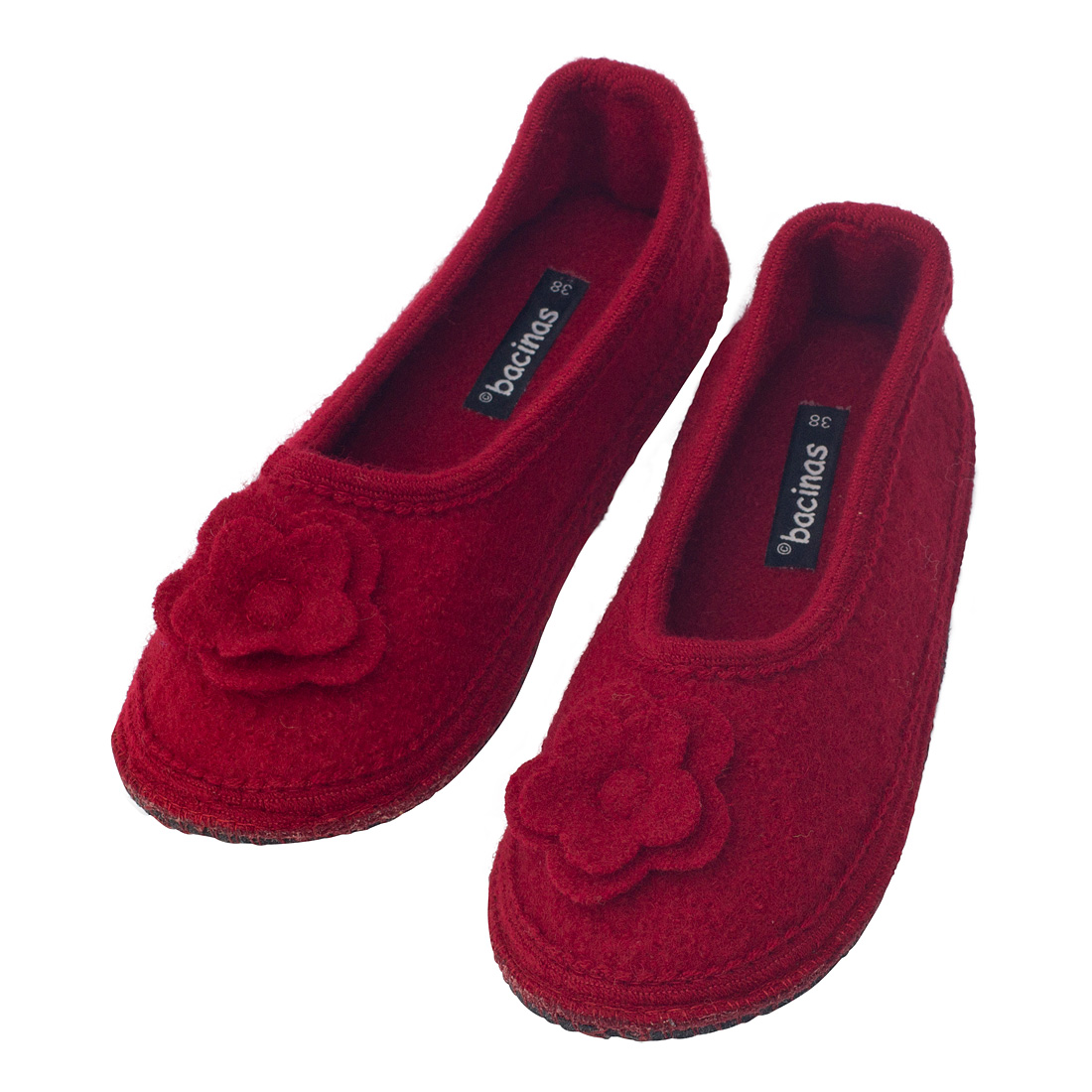 Pantofole Ballerine da donna in pura lana cotta Rosso Scuro