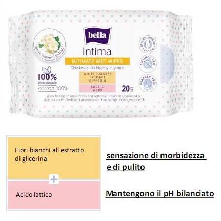 Salviette intime 100% Cotone Bella 20 pz Biodegradabili