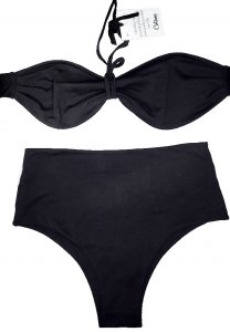 Bikini a fascia e slip alto costume da bagno in cotone_93877