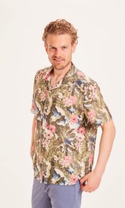 Camicia Uomo WAVE stampa Hawaii in 100% Lino Biologico