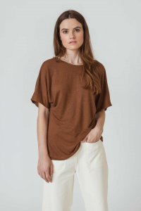 T-shirt oversize Cuore Roasted Brown da donna in puro lino