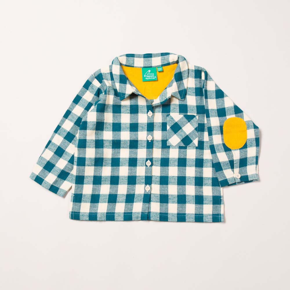 Camicia a scacchi blu per bambino in flanella di cotone biologico