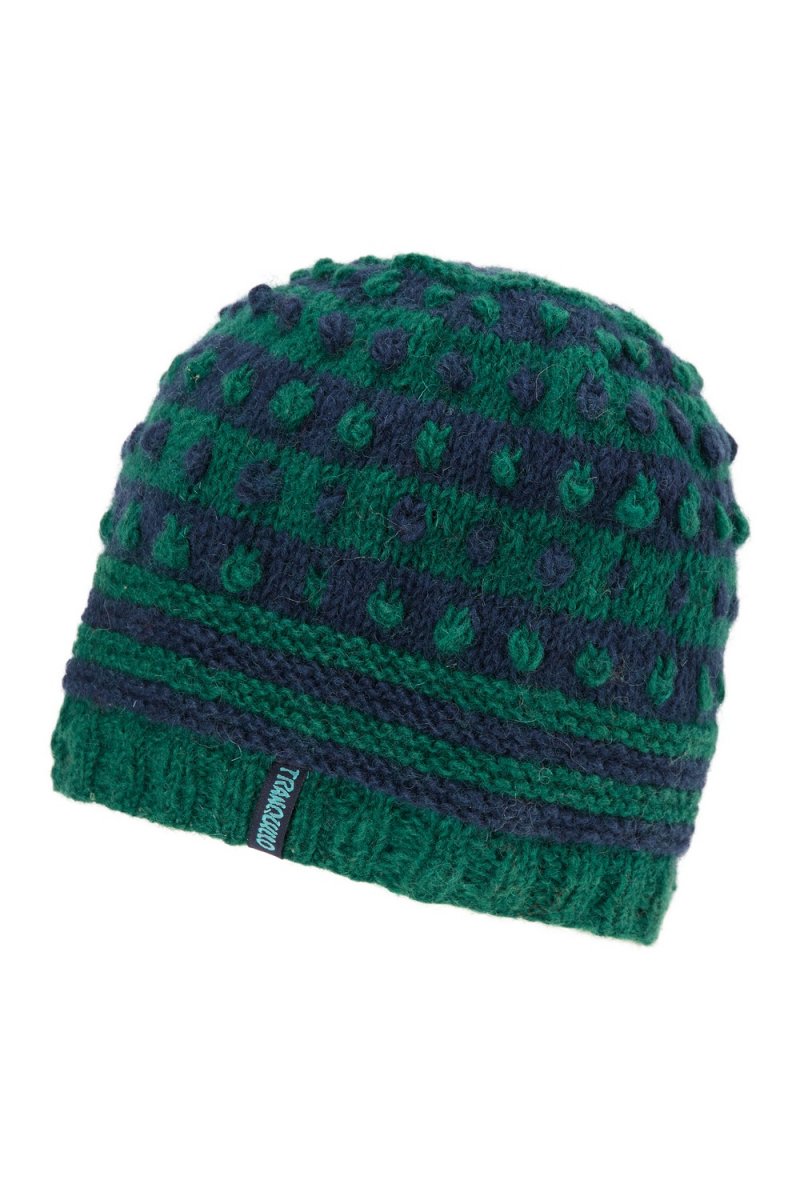 Cappello da donna in lana naturale Cielo/Verde