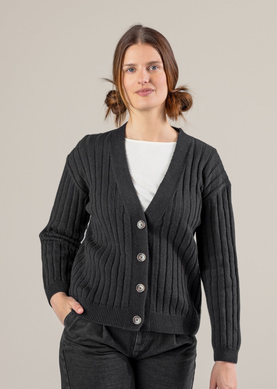 Women's PIRALA black cardigan in wool and organic cotton