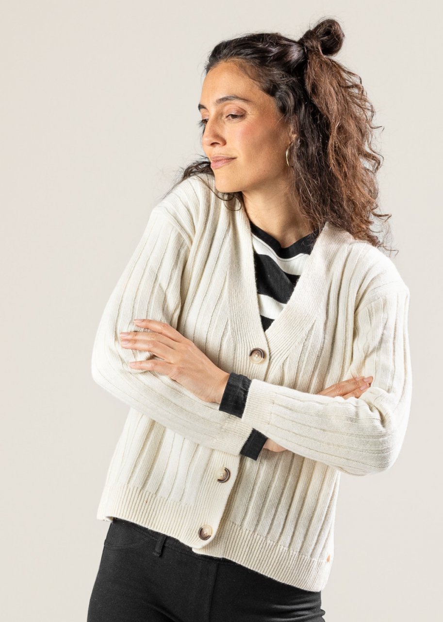 Women's PIRALA cream cardigan in wool and organic cotton