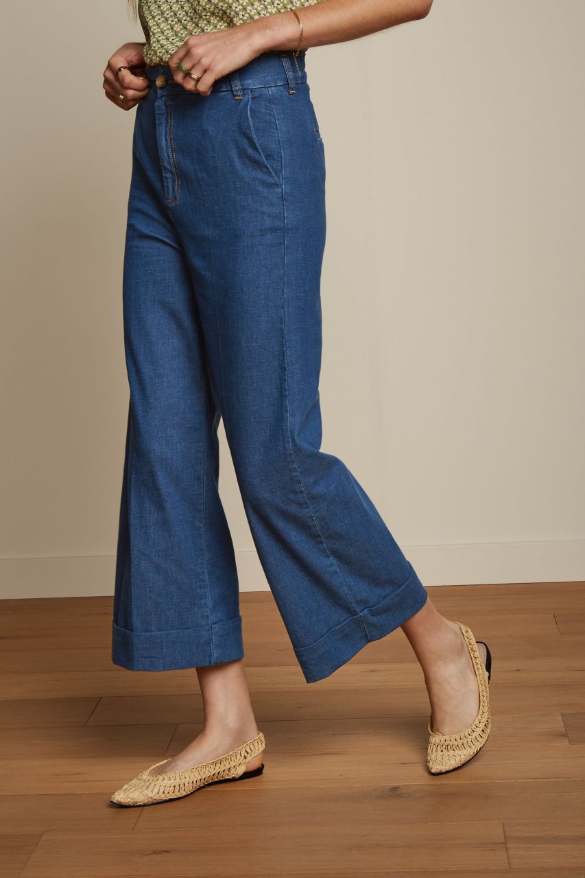 Pantaloni culotte Lisa Chambray in cotone biologico