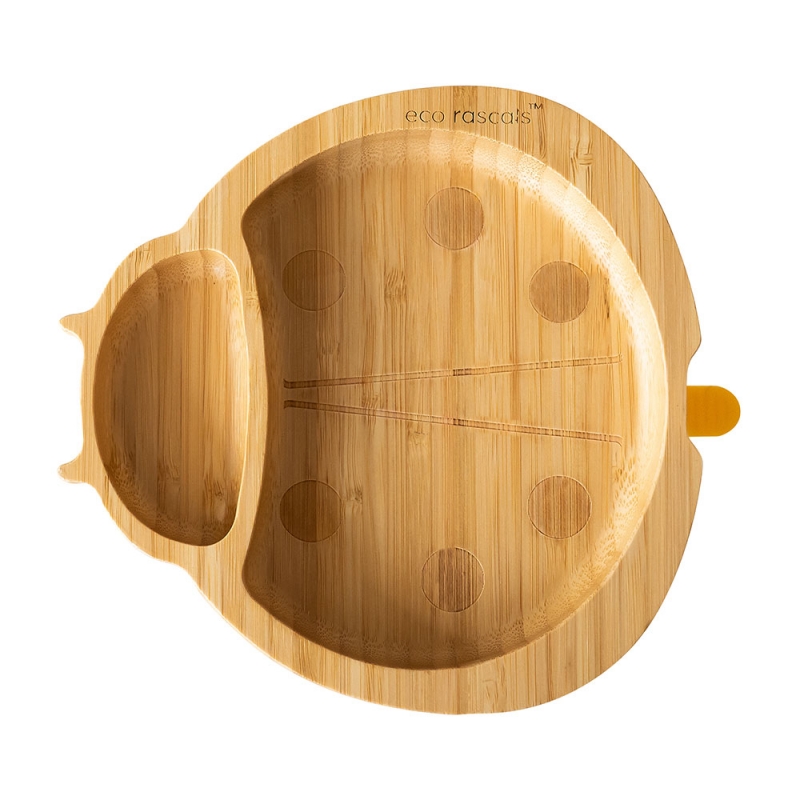 Piatto Coccinella in legno di Bamboo con ventosa